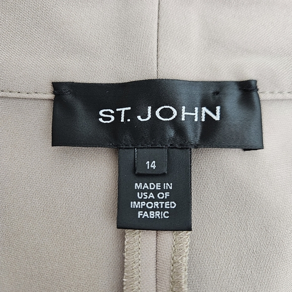 ST JOHN Straight Leg Dress Pants Beige High Rise Flat Front Career Pant 14 - Picture 3 of 3